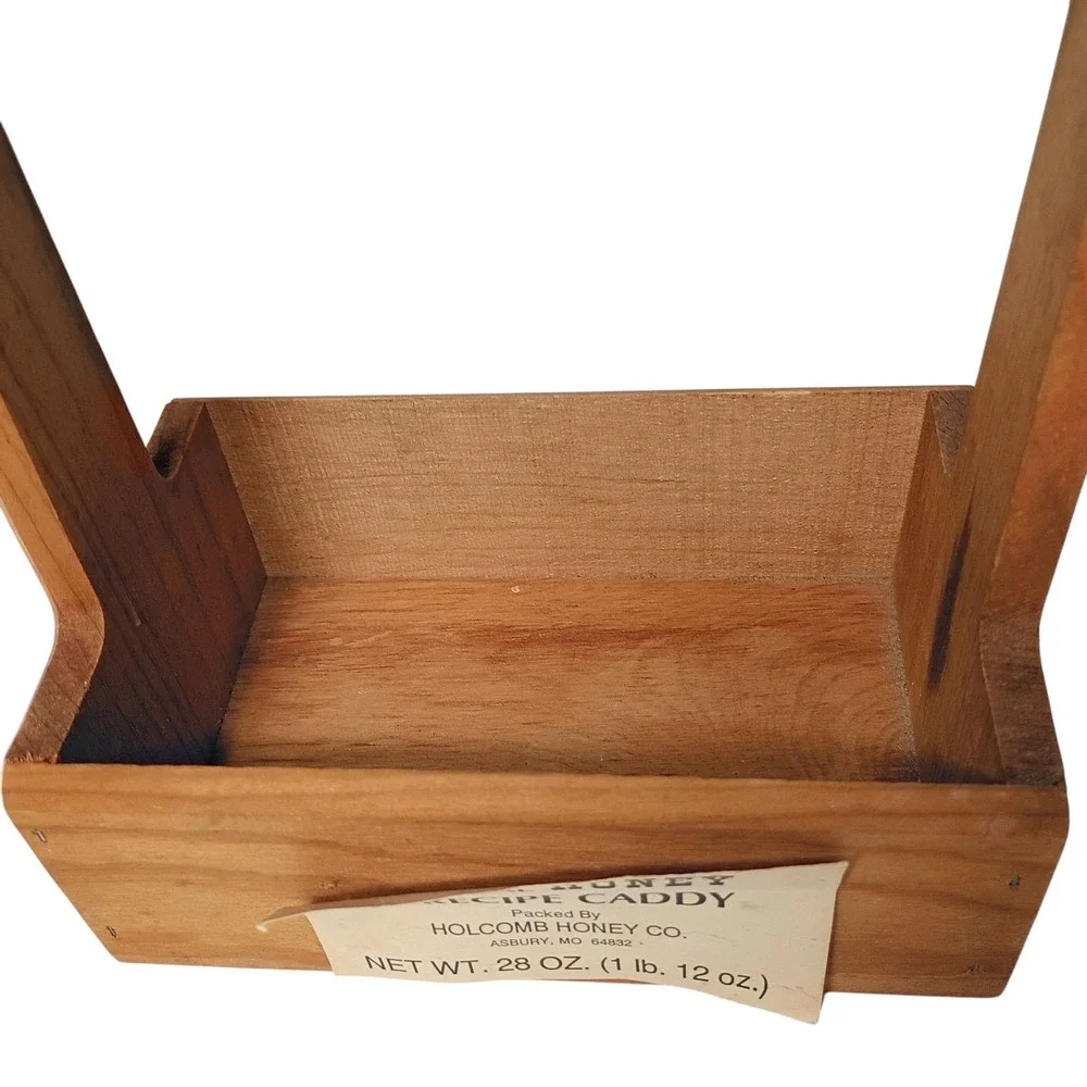 Small Vtg Wood Recipe‎ Card Box Carrying Caddy Handle Rustic Primitive Farmhouse